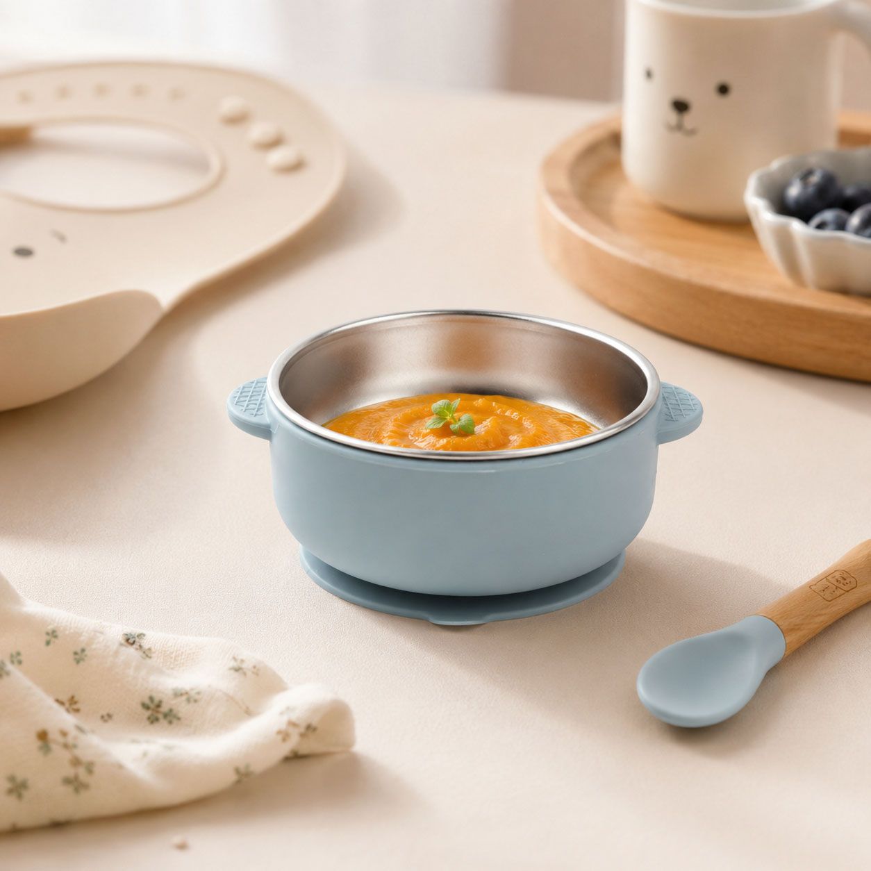Wholesale 2-in-1 stainless steel baby suction bowls with silicone handles