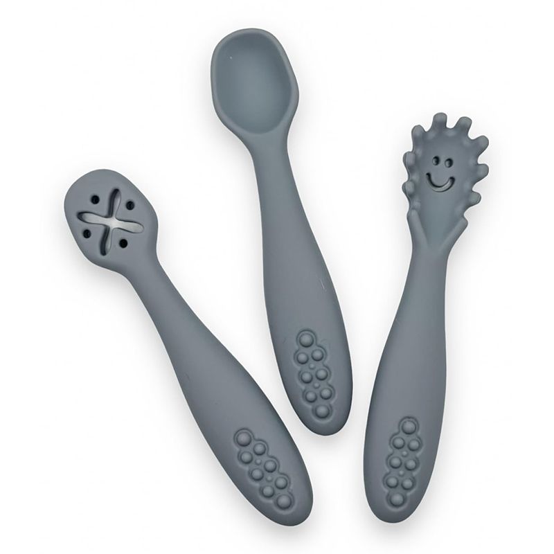 Stage 1 2 3 silicone baby training spoons and fork for BLW