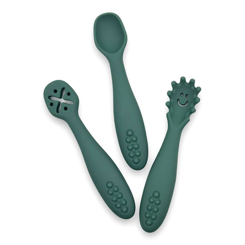 3-in-1 silicone baby training spoon and fork set for baby led weaning