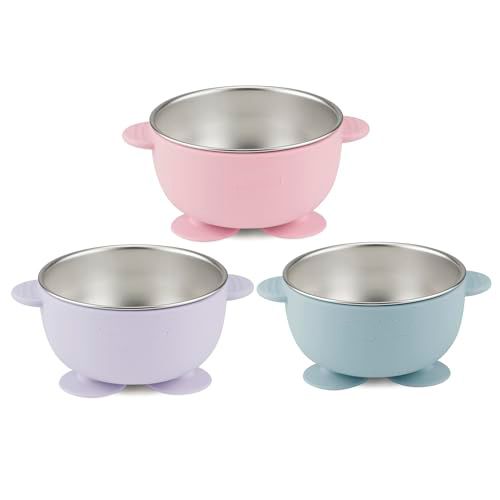 Wholesale beige insulated stainless steel baby bowl with triple suction base