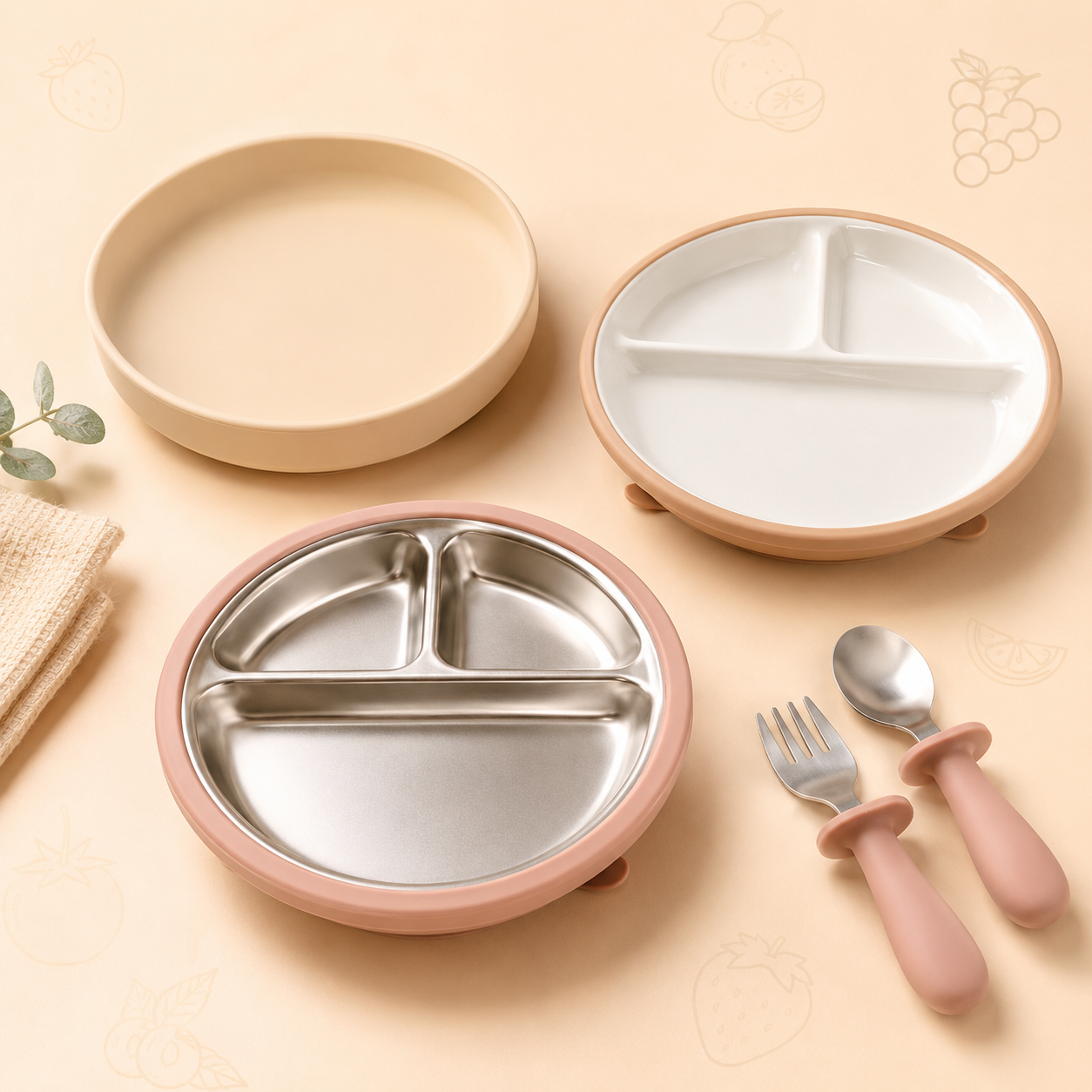 Yiya Bebe Silicone, Ceramic and Stainless Steel Baby Plates
