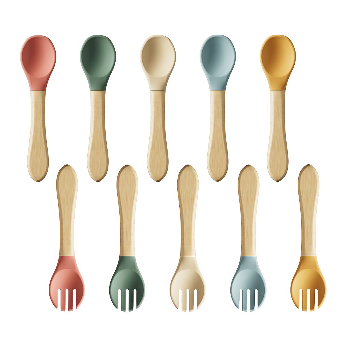 Seamless joint between silicone head and wooden handle baby utensils