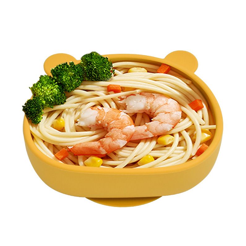 Cute 3D bear ear design on toddler silicone training bowl