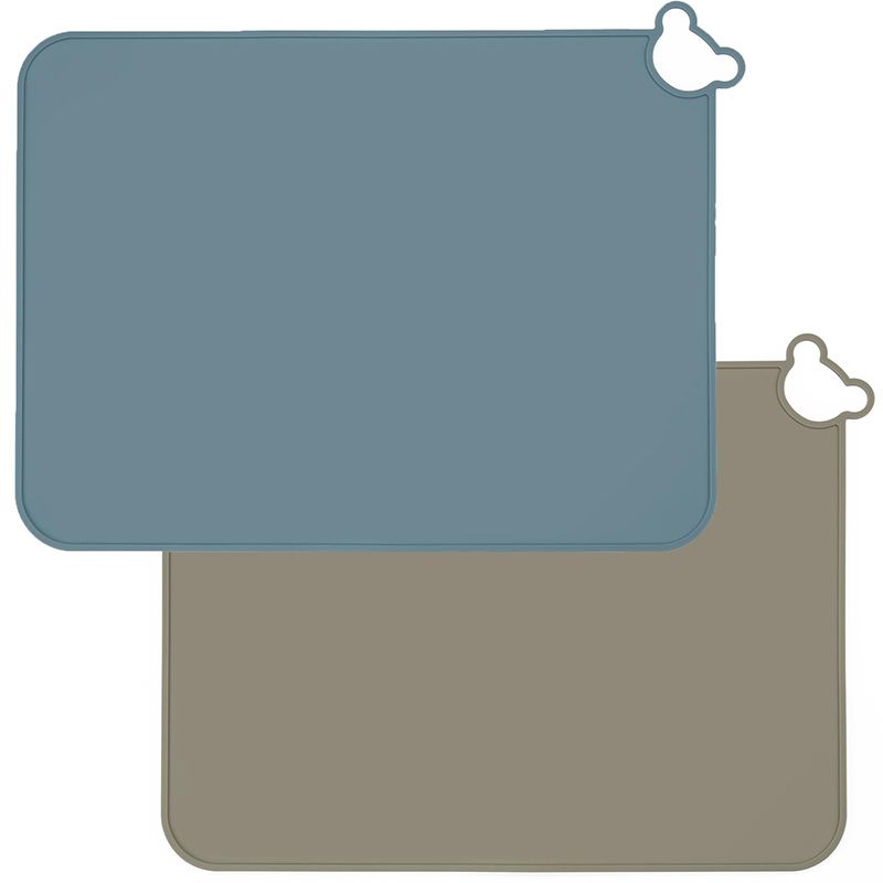 Wholesale slate blue silicone baby dining mat with raised edges and bear loop