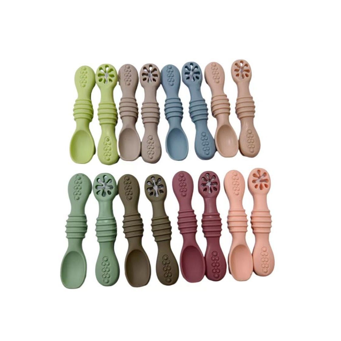 Dual sided textured silicone baby training spoon for BLW