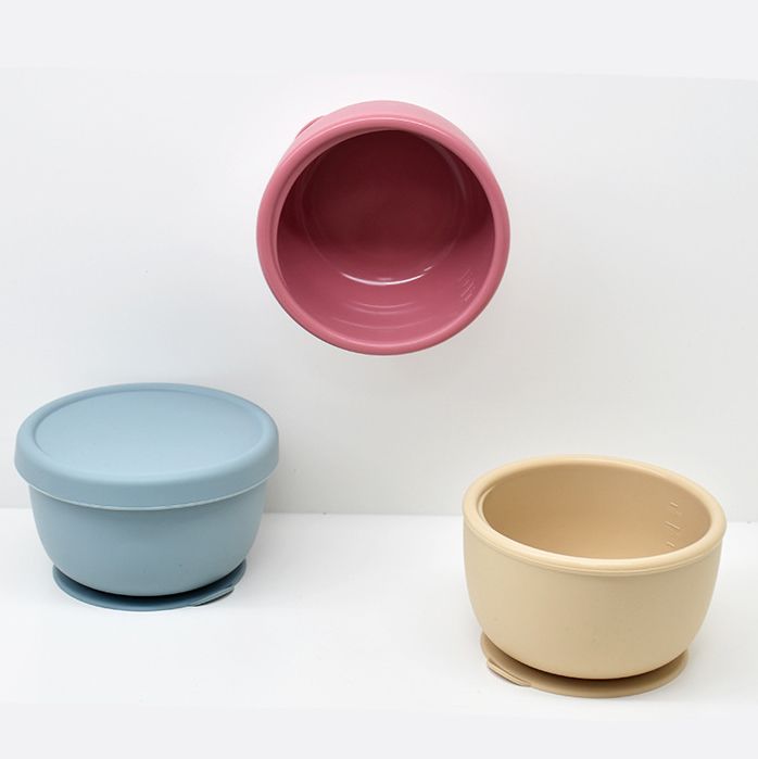 Strong silicone suction base on toddler feeding bowl