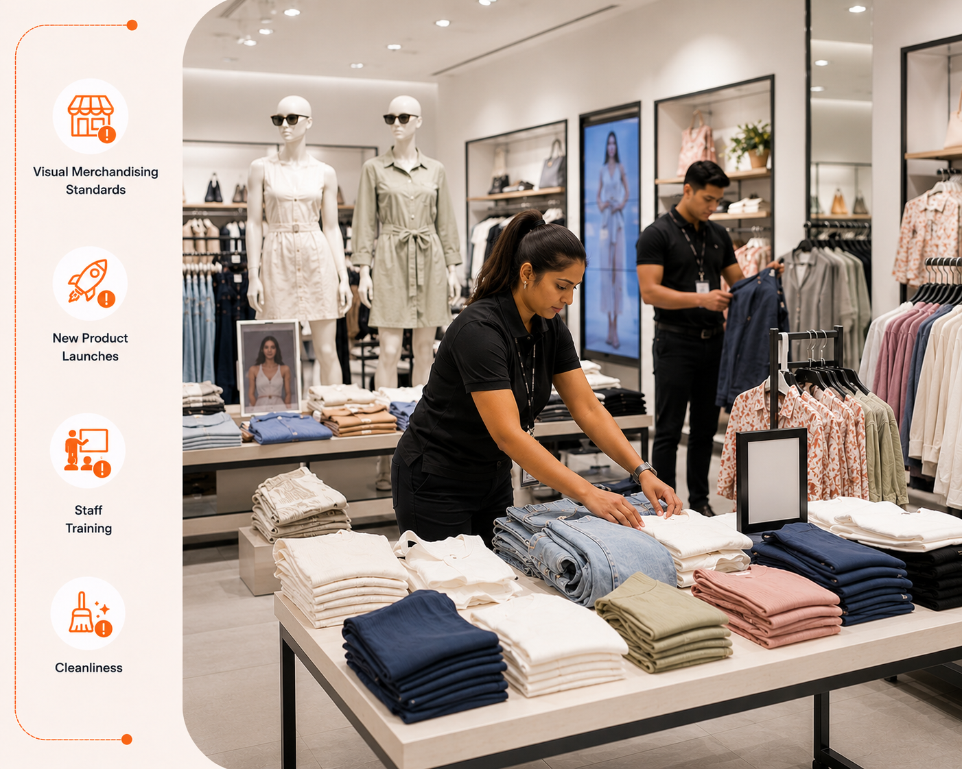 Fashion retail store interior with merchandised displays