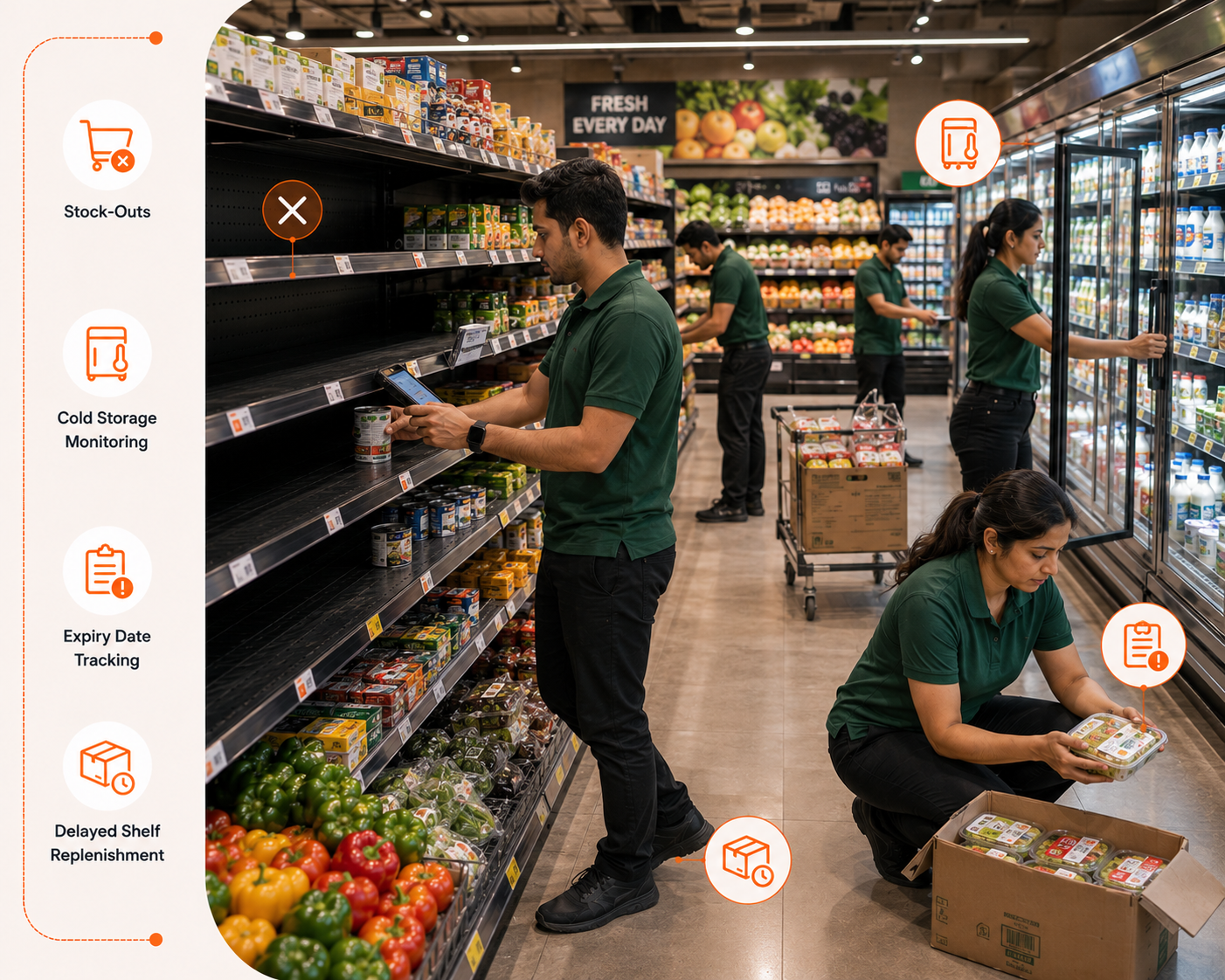 Grocery supermarket aisle with fresh produce