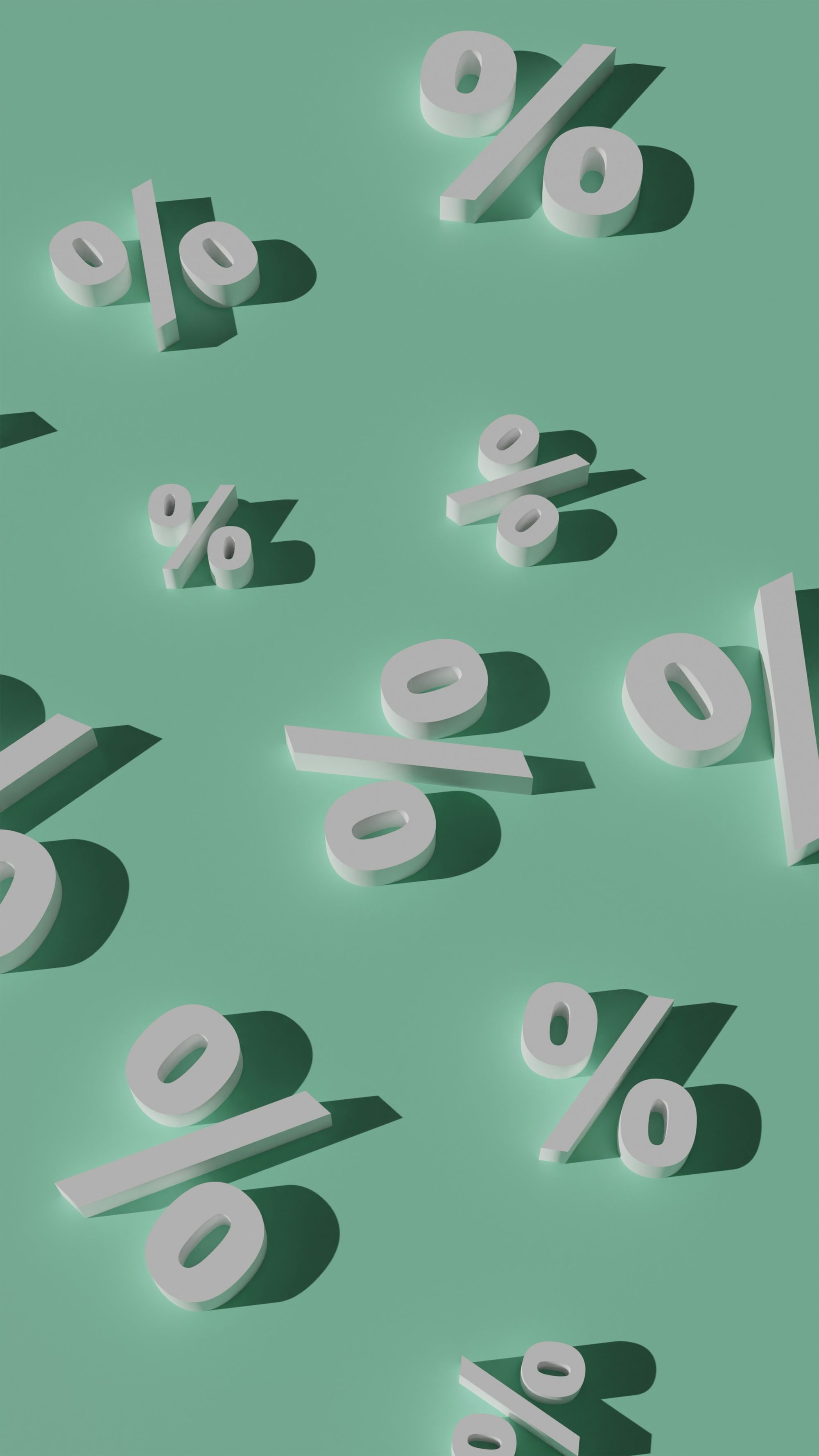 Scattered white percent symbols on a mint green background