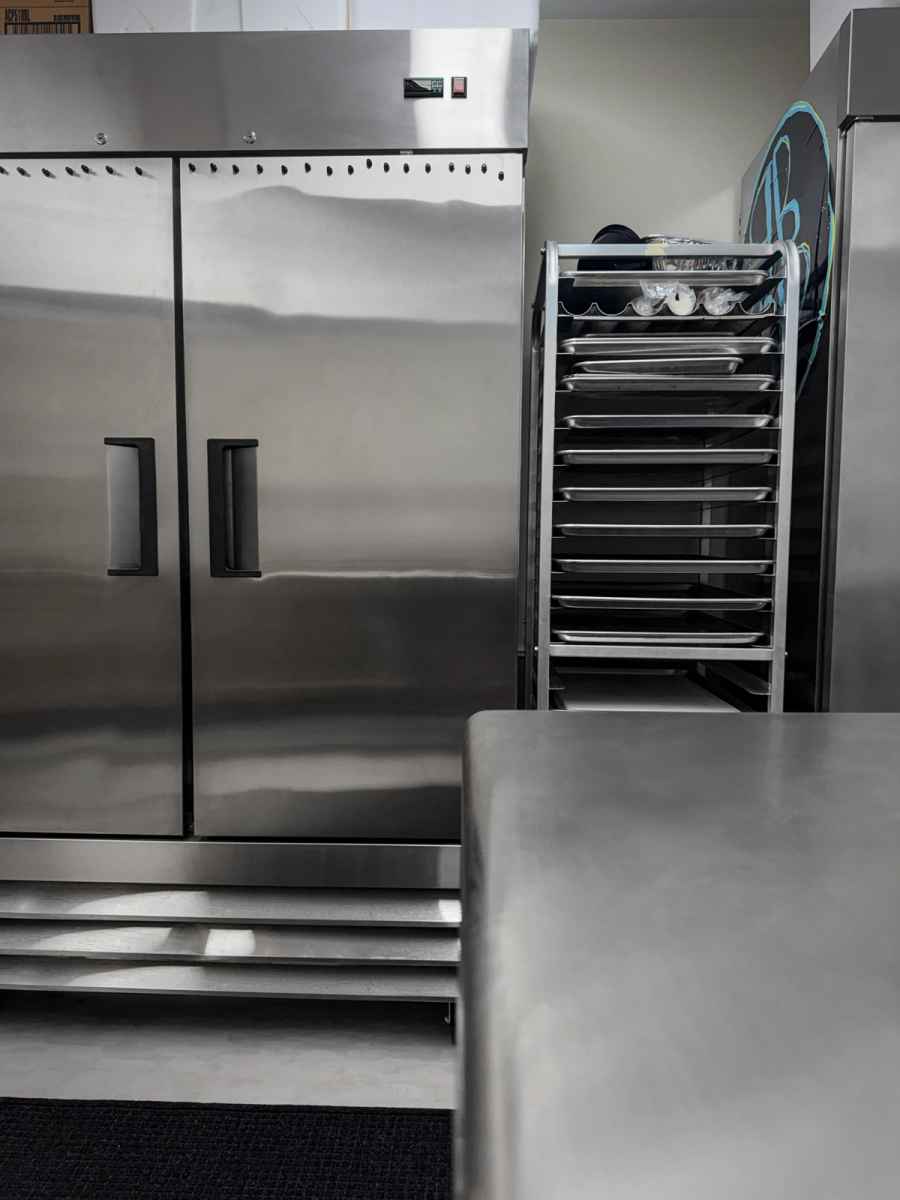 Prep station, cold storage., commercial photography for Prep station, cold storage.