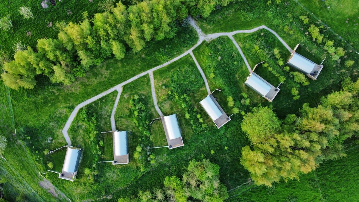 Drone view over the cabins 