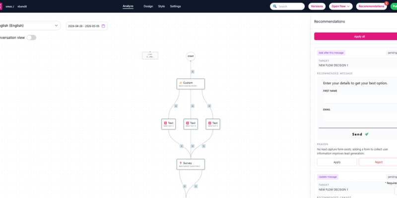Using Studio Recommendations: apply, reject, log, and apply-as-variant