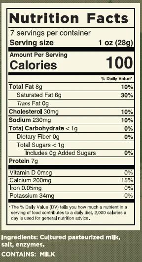 Shredded Smoked Gruyere Nutrition