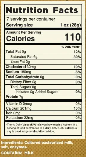 Shredded Smoked Cheddar Nutrition