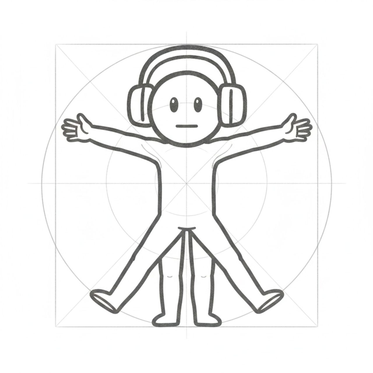 Cyril in the pose of Da Vinci's Vitruvian Man