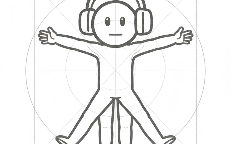 Cyril in the pose of Da Vinci's Vitruvian Man