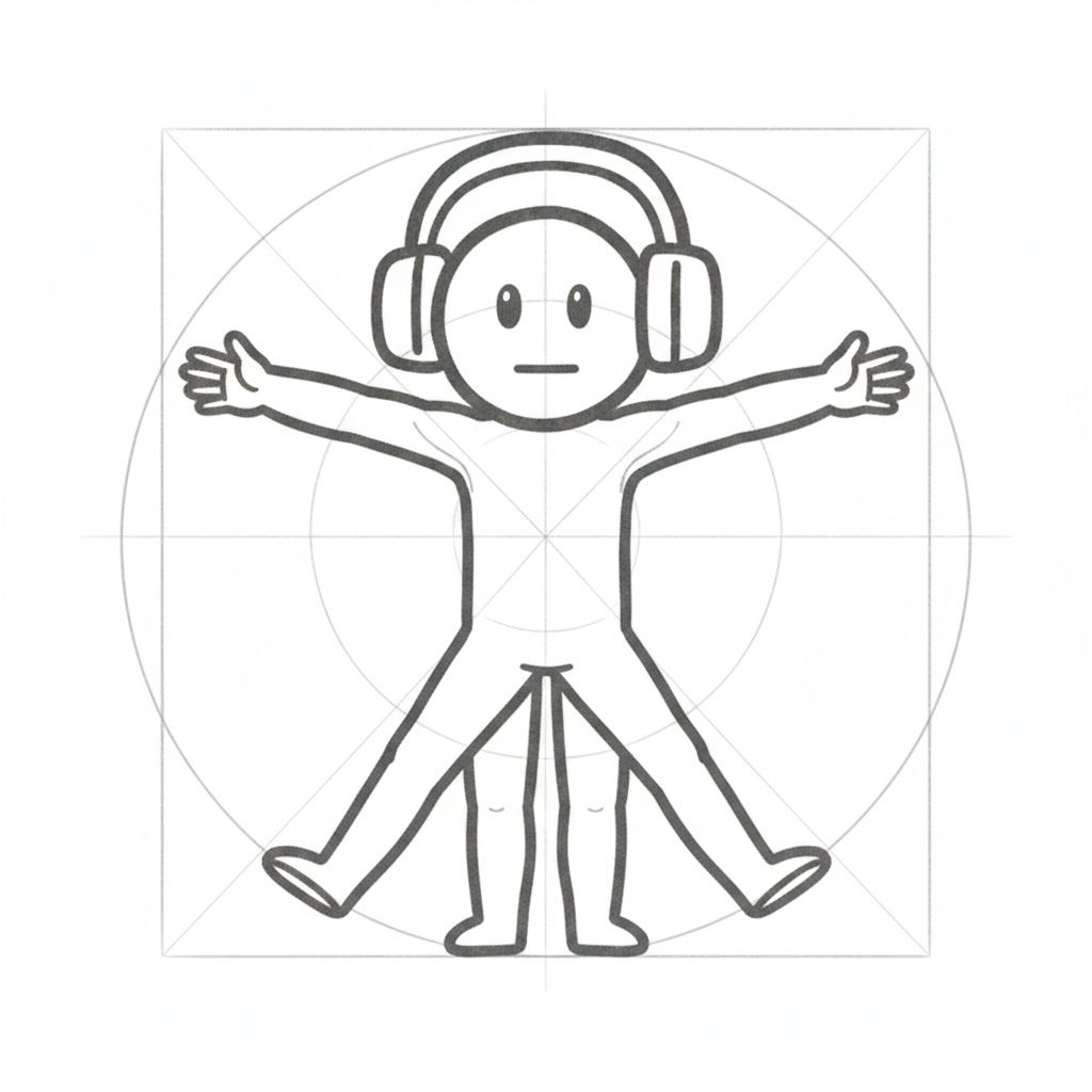Cyril in the pose of Da Vinci's Vitruvian Man