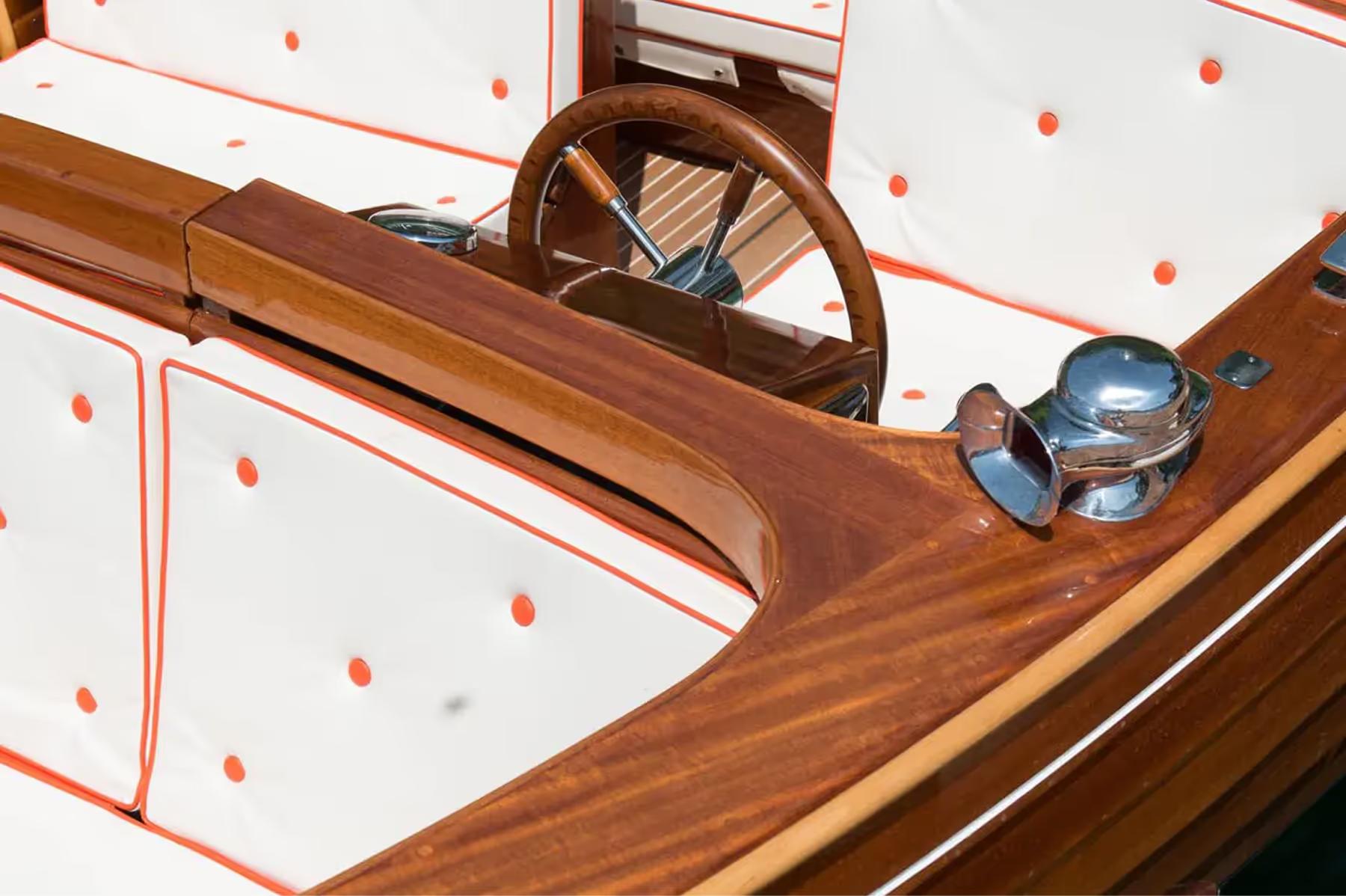 Passalacqua: a detail of a boat’s interior with wooden railings and rope fittings