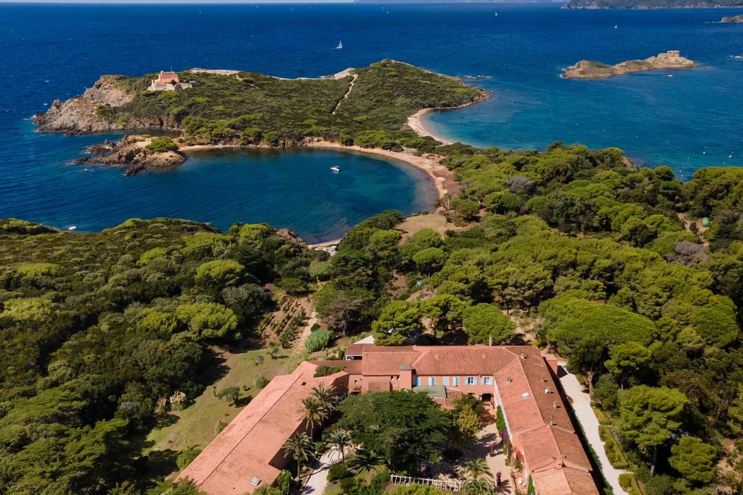 Aerial view of Le Mas du Langoustier on the western tip of Porquerolles
