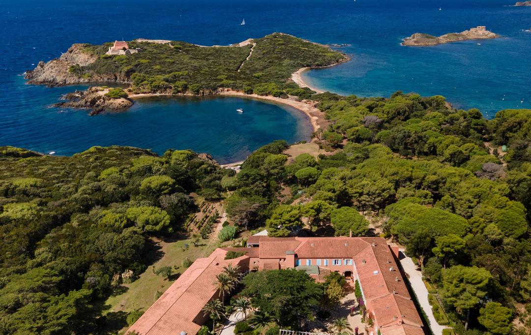 Aerial view of Le Mas du Langoustier on the western tip of Porquerolles