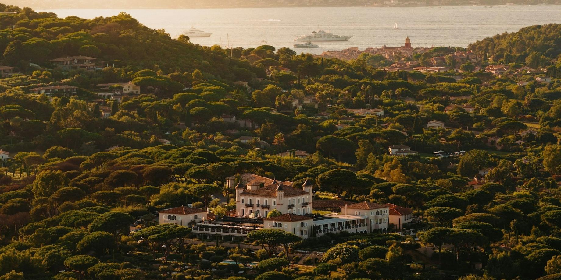 Château de La Messardière in the pines above Saint-Tropez, with the bay beyond