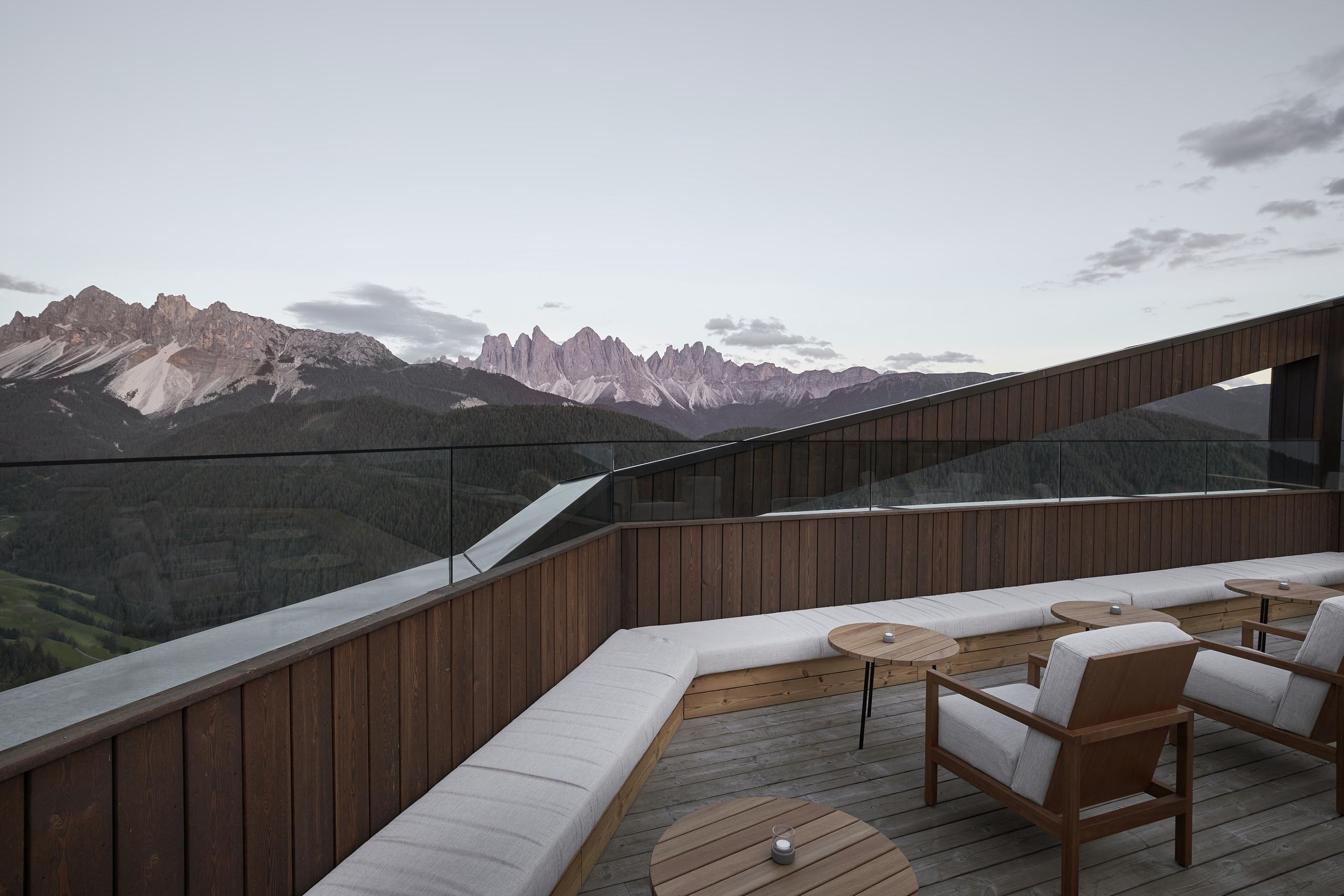 Forestis: an architectural detail showing the hotel’s integration of natural materials and minimalist design