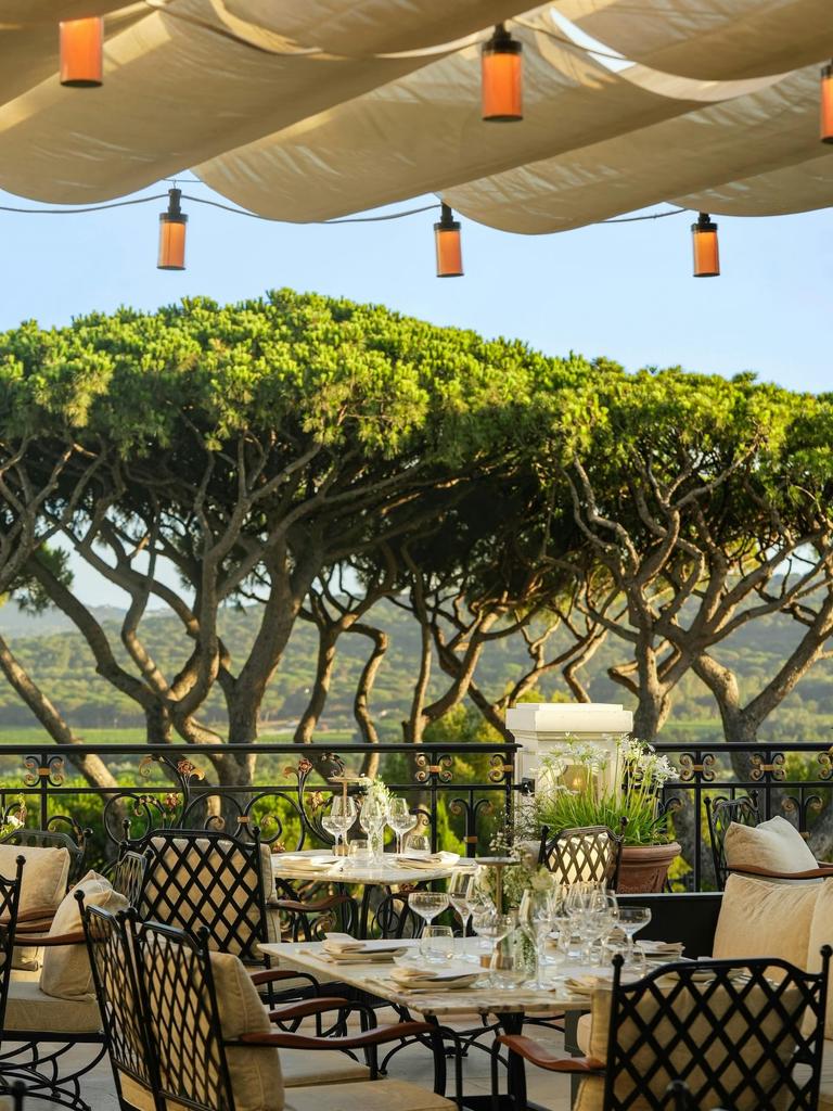 The terrace at Matsuhisa Saint-Tropez, under a canopy hung with lanterns