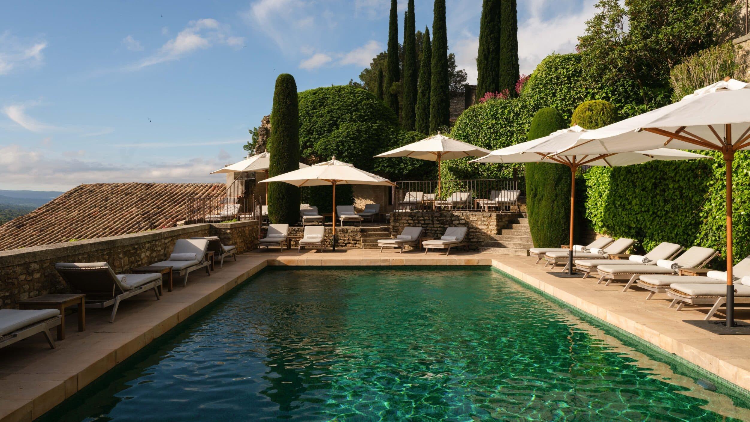 Stone houses and terraces at Hôtel Crillon le Brave, below Mont Ventoux