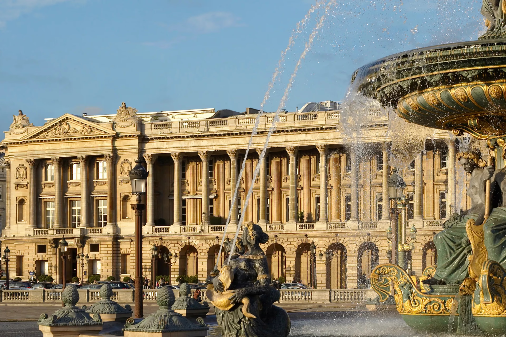 Hôtel de Crillon: classical building exterior with columns and sculptural detail at Place de la Concorde