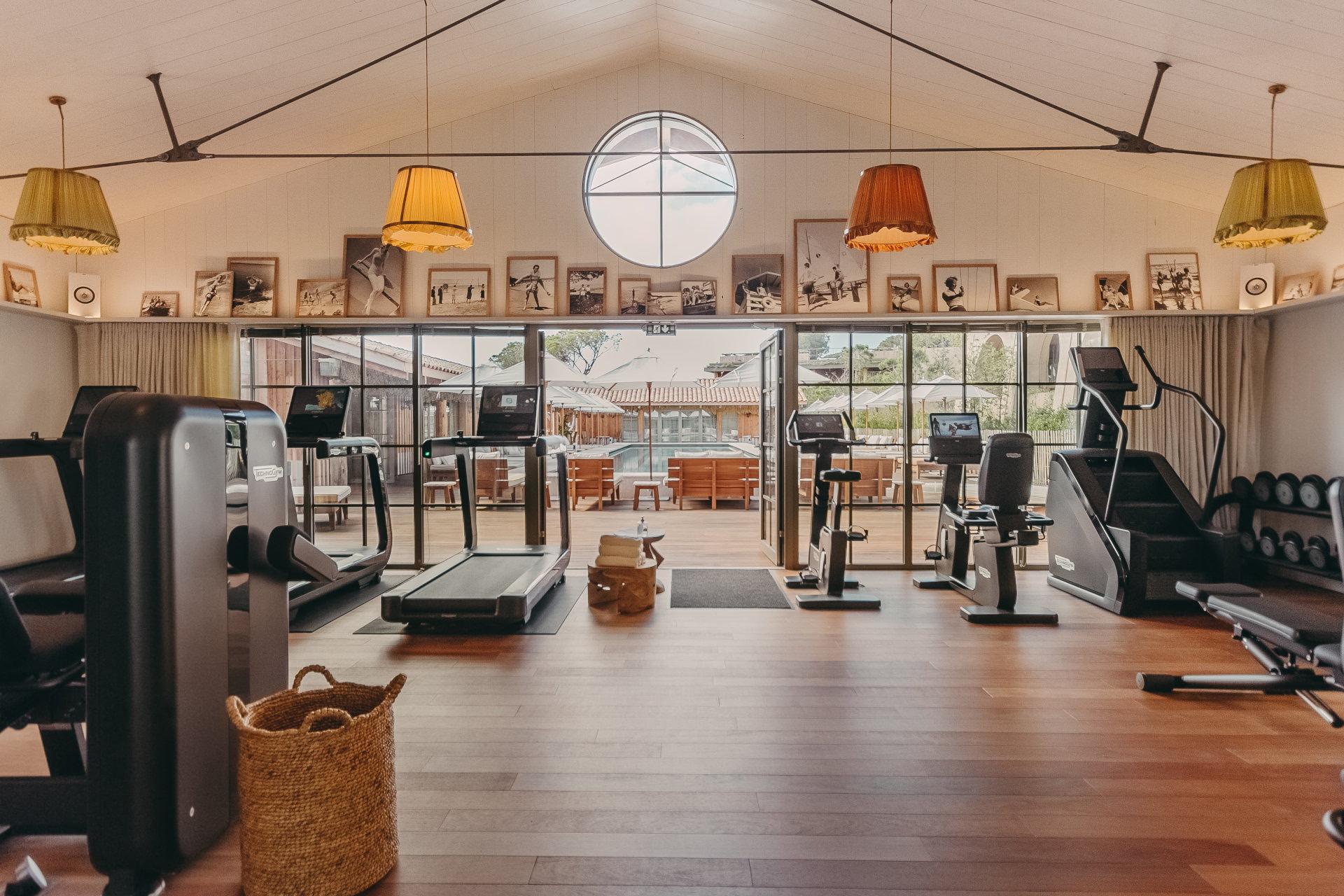 Lily of the Valley: fitness studio with equipment and views of Mediterranean beyond