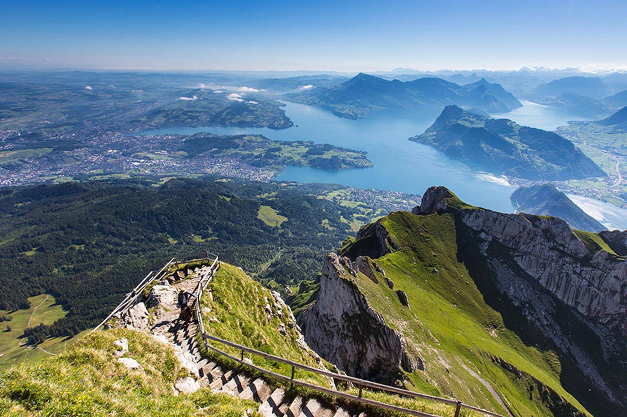 Park Hotel Vitznau: aerial Alpine landscape with Lake Lucerne set among mountains and valleys