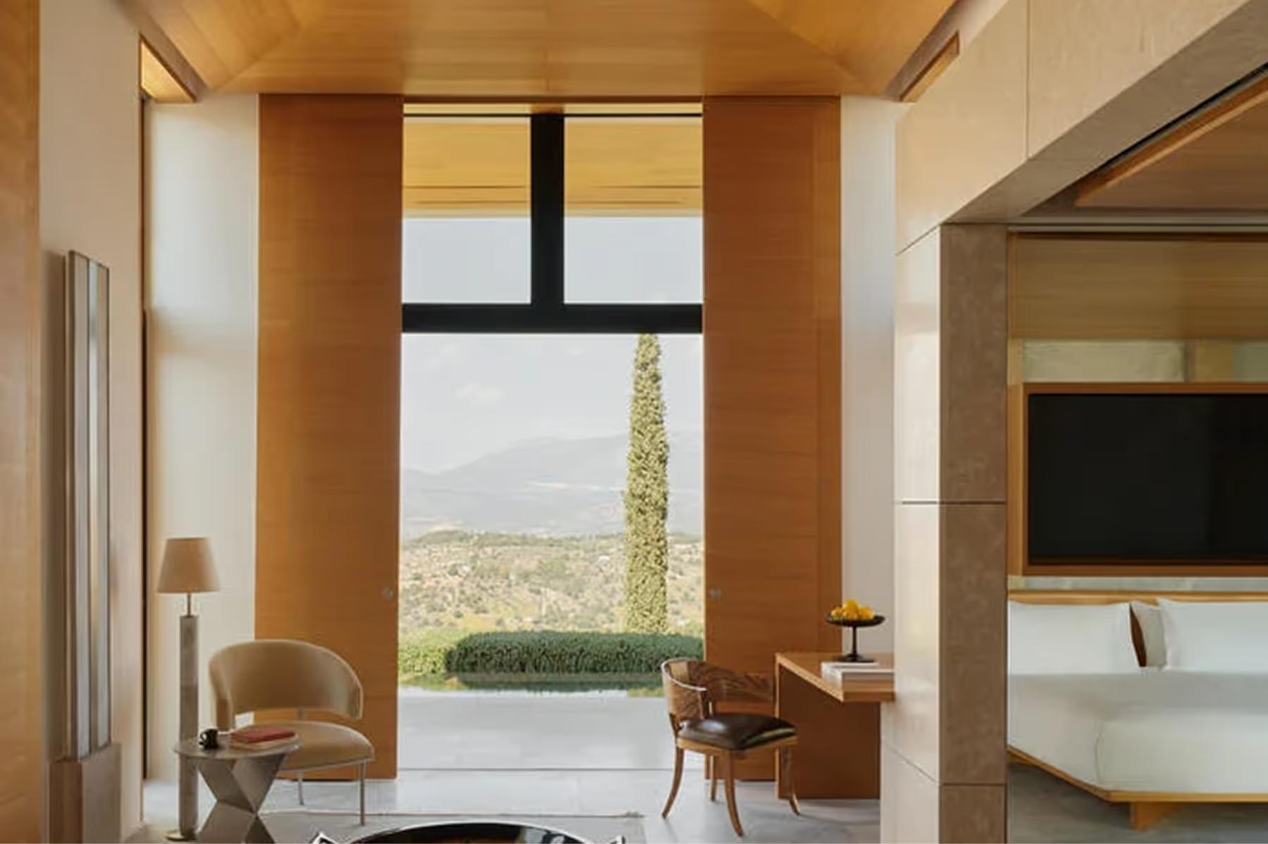 Minimalist interior with clean lines and terrazzo flooring