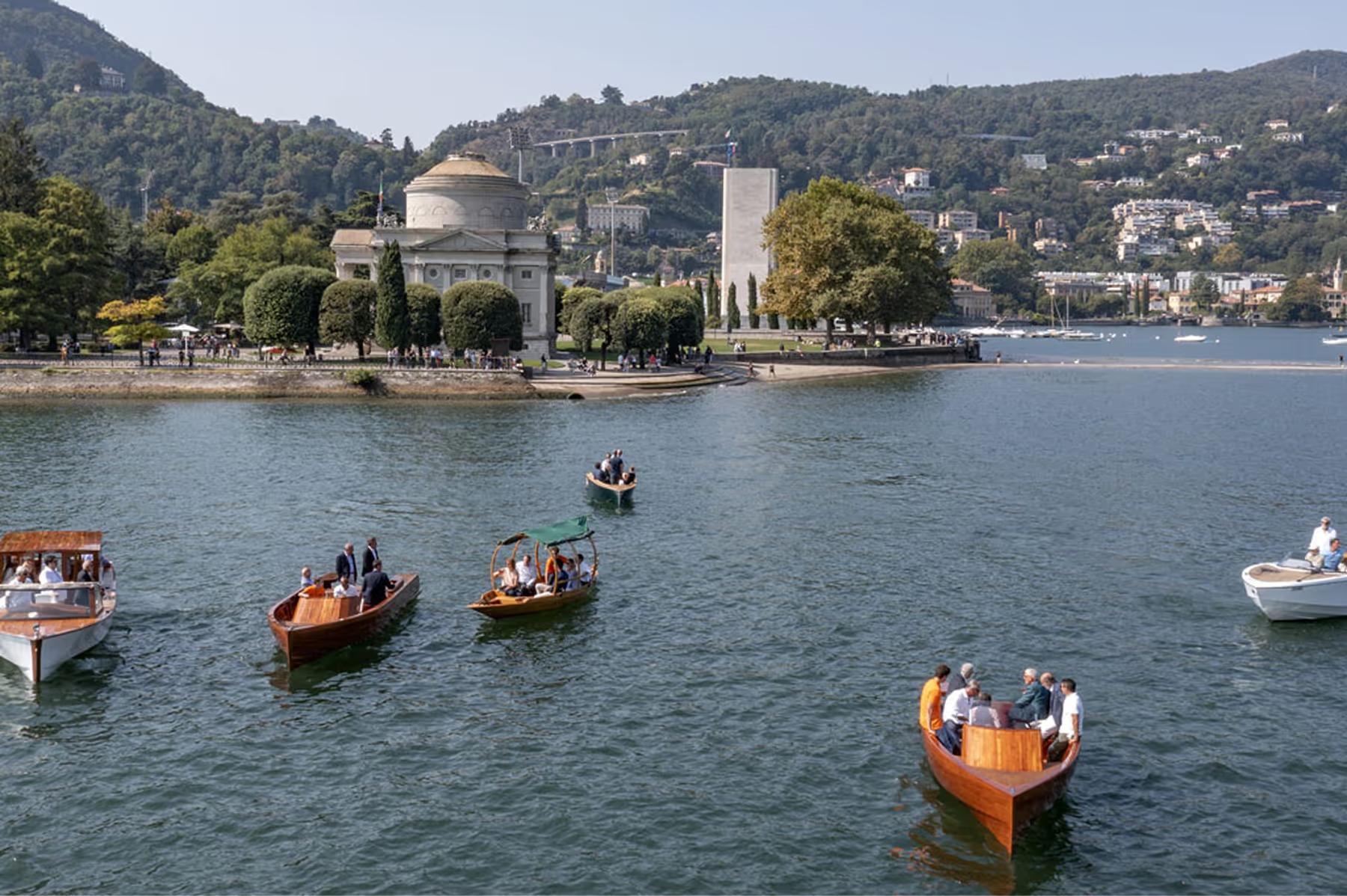 Villa d’Este: lakeside view of the palazzo and surrounding hills during golden hour