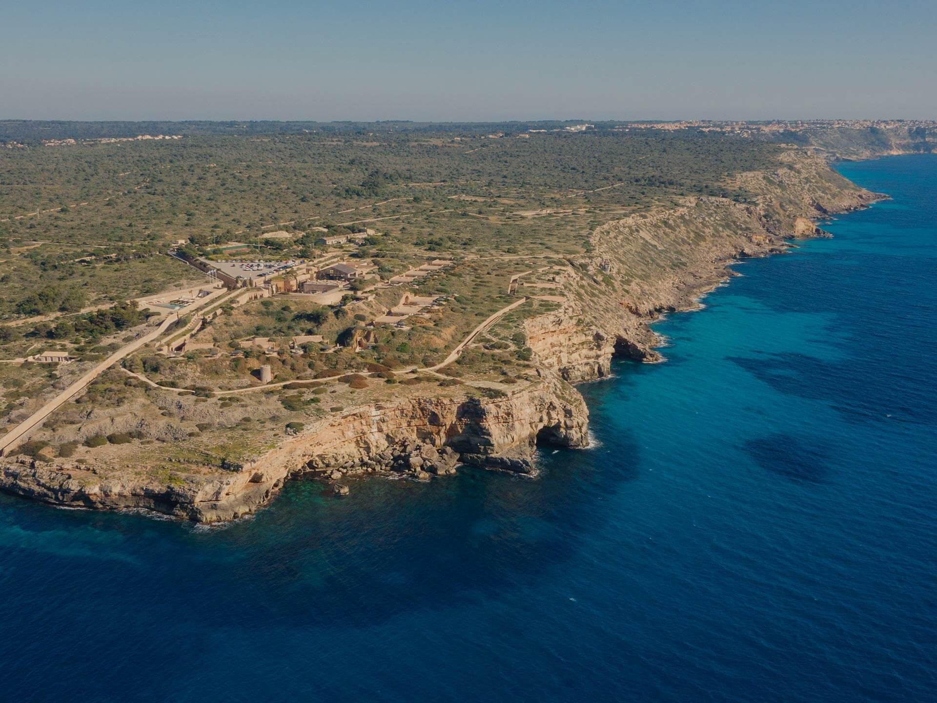 Cap Rocat: an aerial perspective of the restored fortress within the protected 30-hectare natural reserve