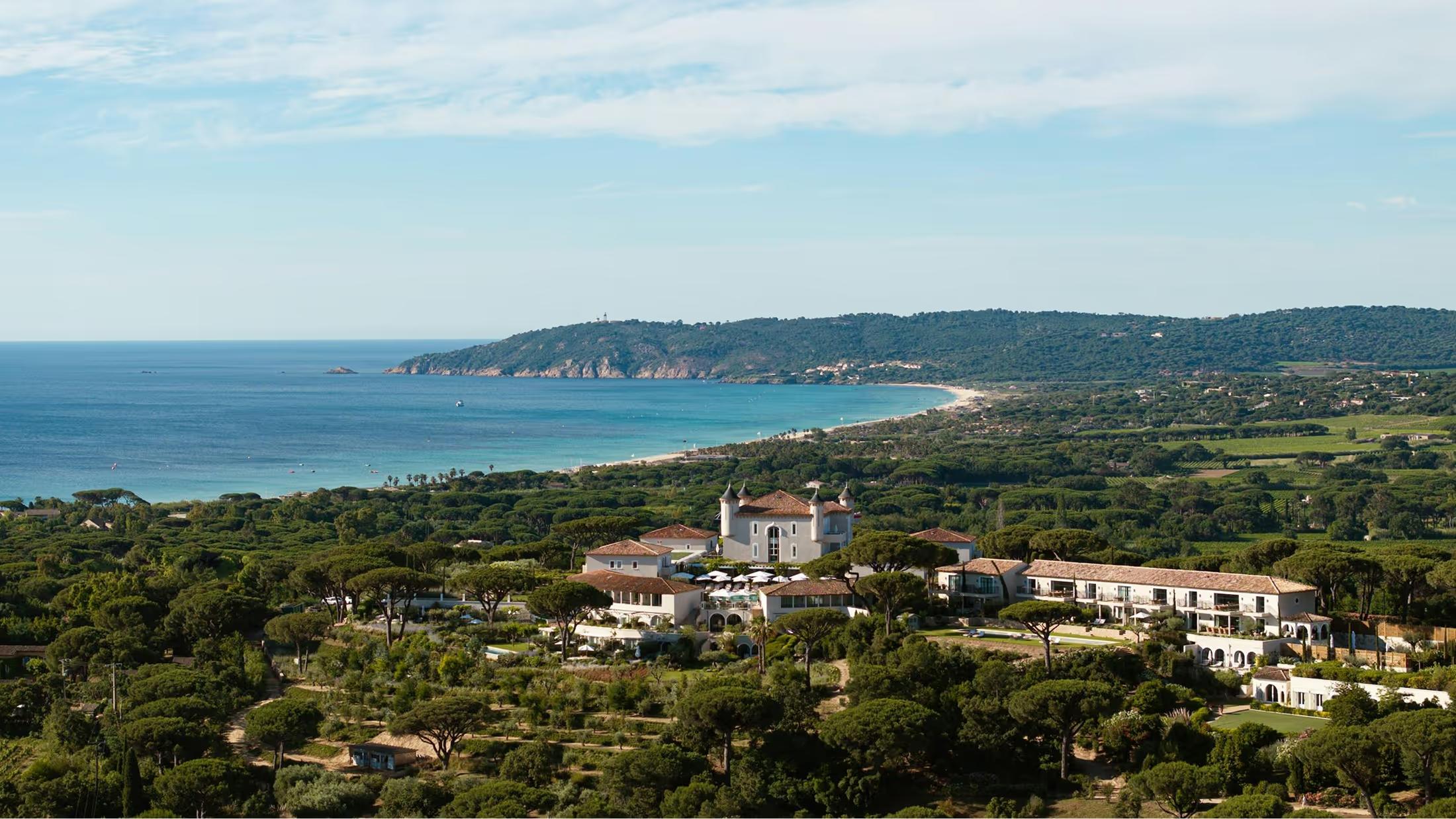 The castle and gardens of Château de la Messardière overlooking the Bay of Pampelonne