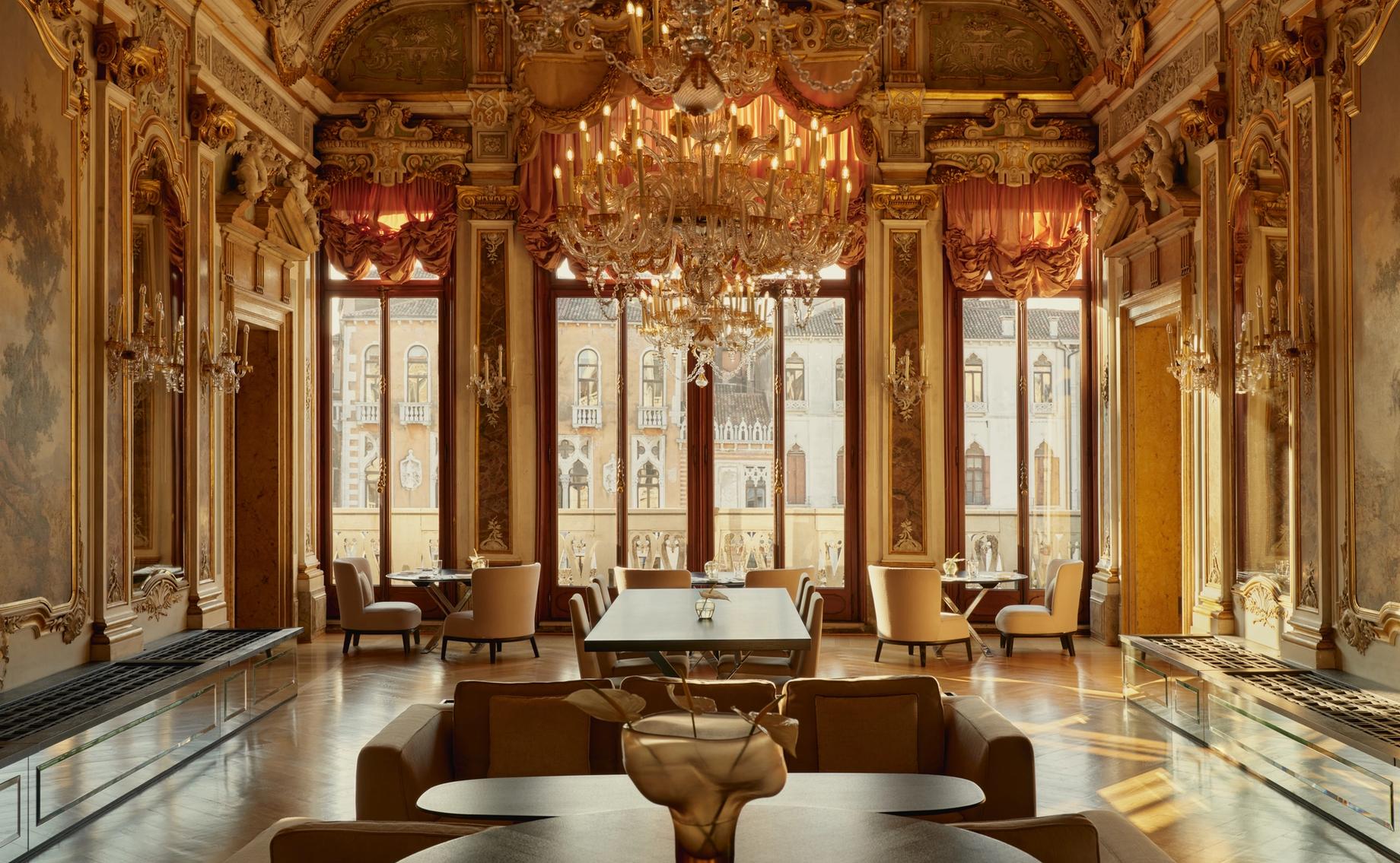 A gilded, frescoed salon in a Venetian palazzo