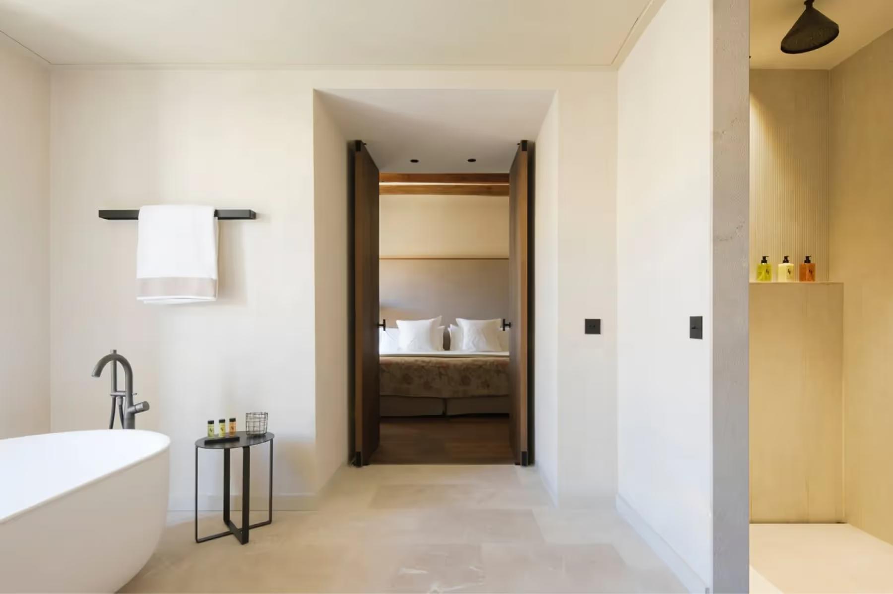 Bedroom interior with modern amenities and natural light