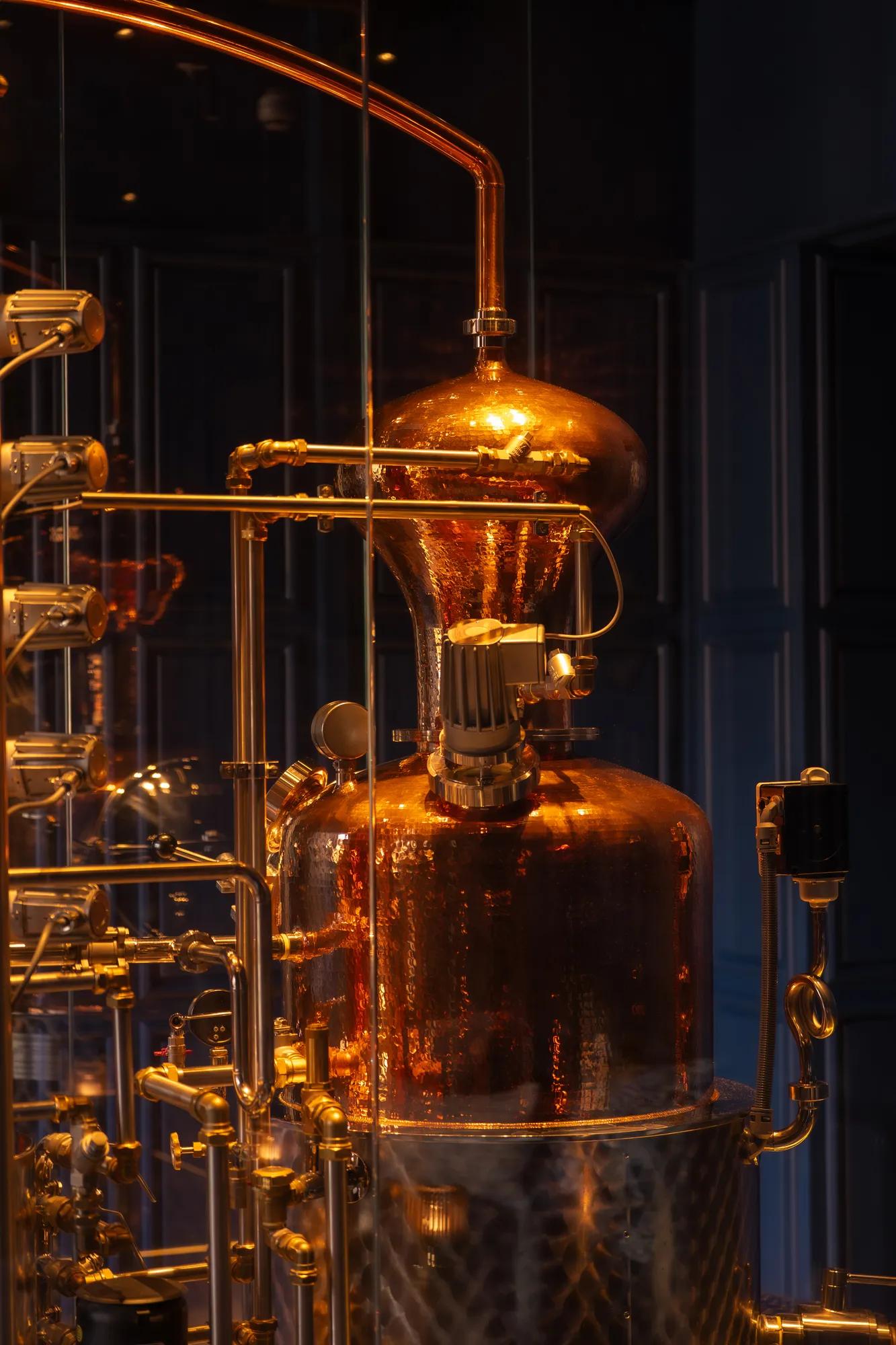 Rosewood Amsterdam: the copper pot still of the hotel’s jenever distillery at Advocatuur