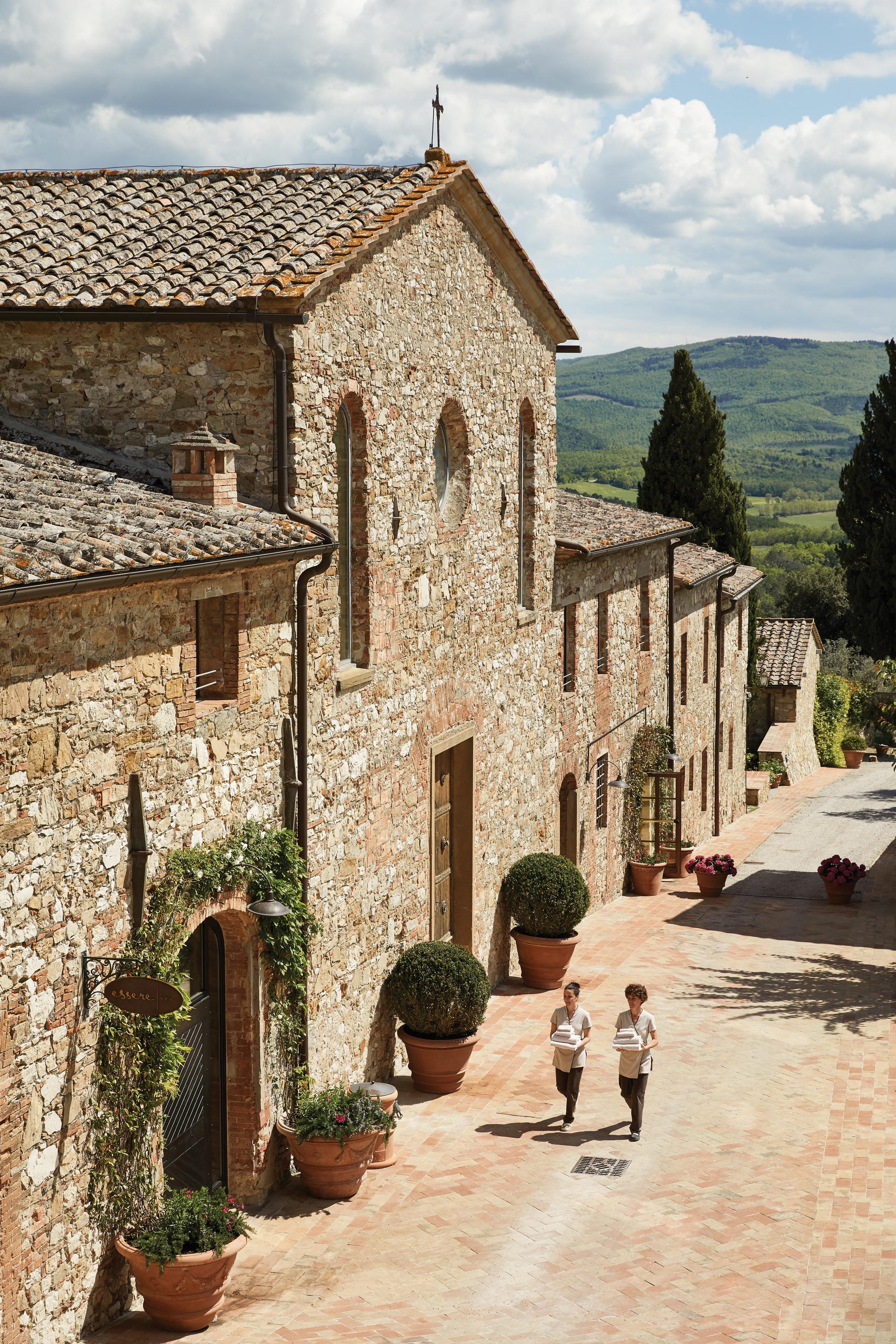 The restored stone hamlet at Castello di Casole, west of Siena