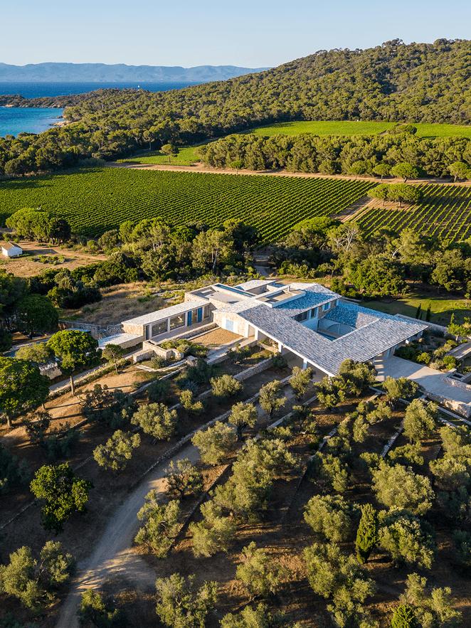 Aerial view of the Fondation Carmignac estate above the sea