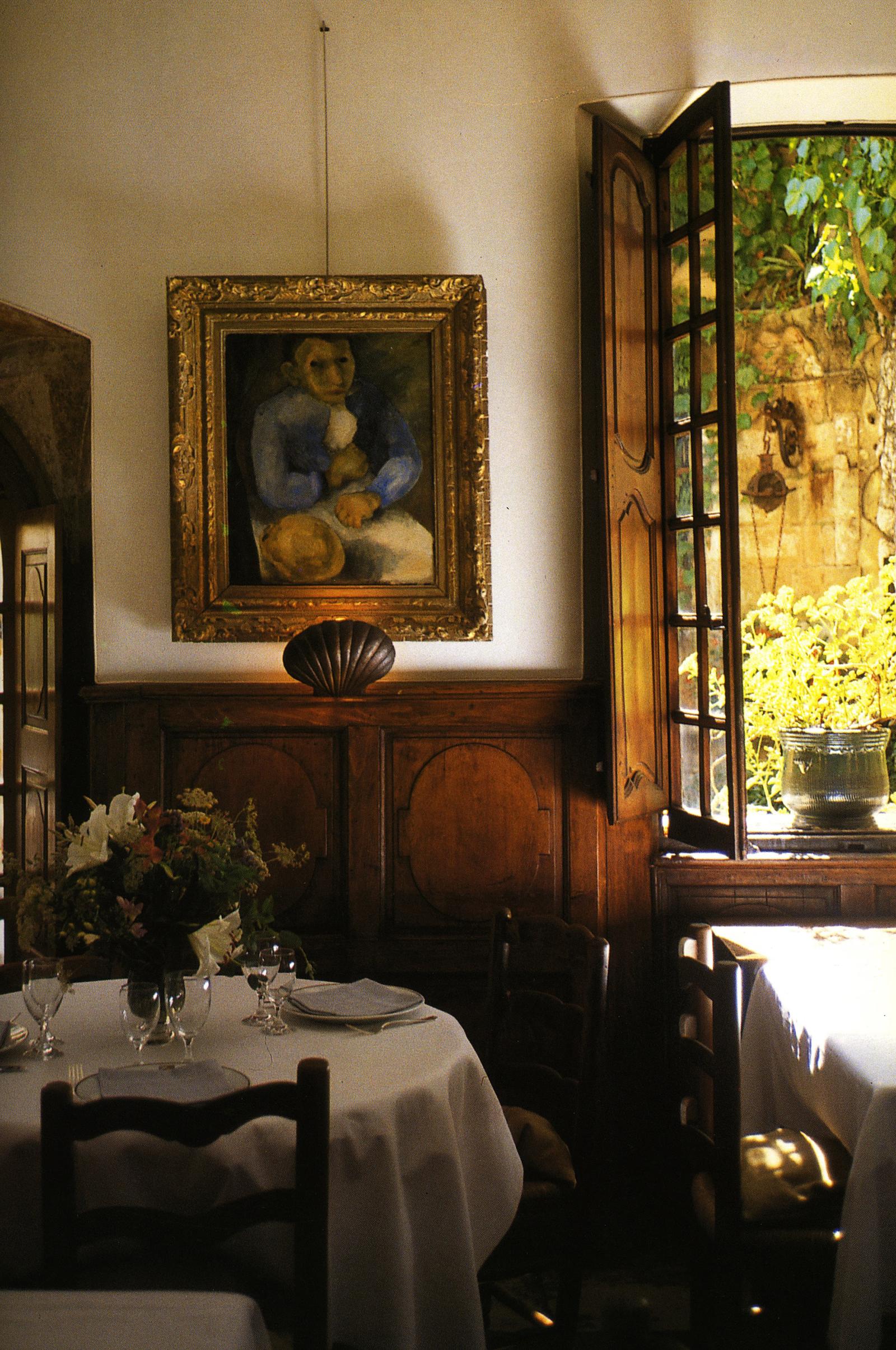A dining room hung with modern art at La Colombe d’Or