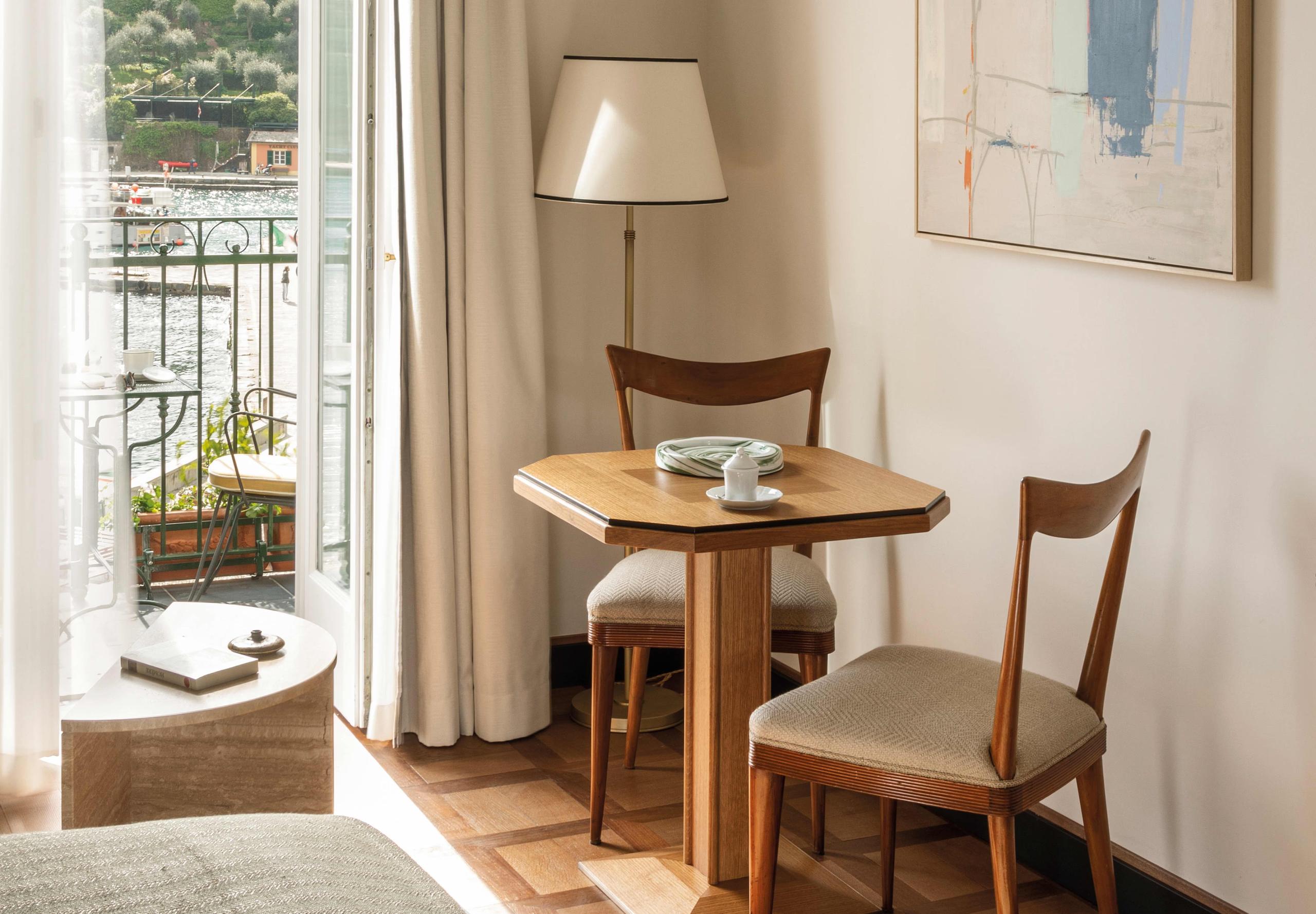 Room details with wooden table and harbor view