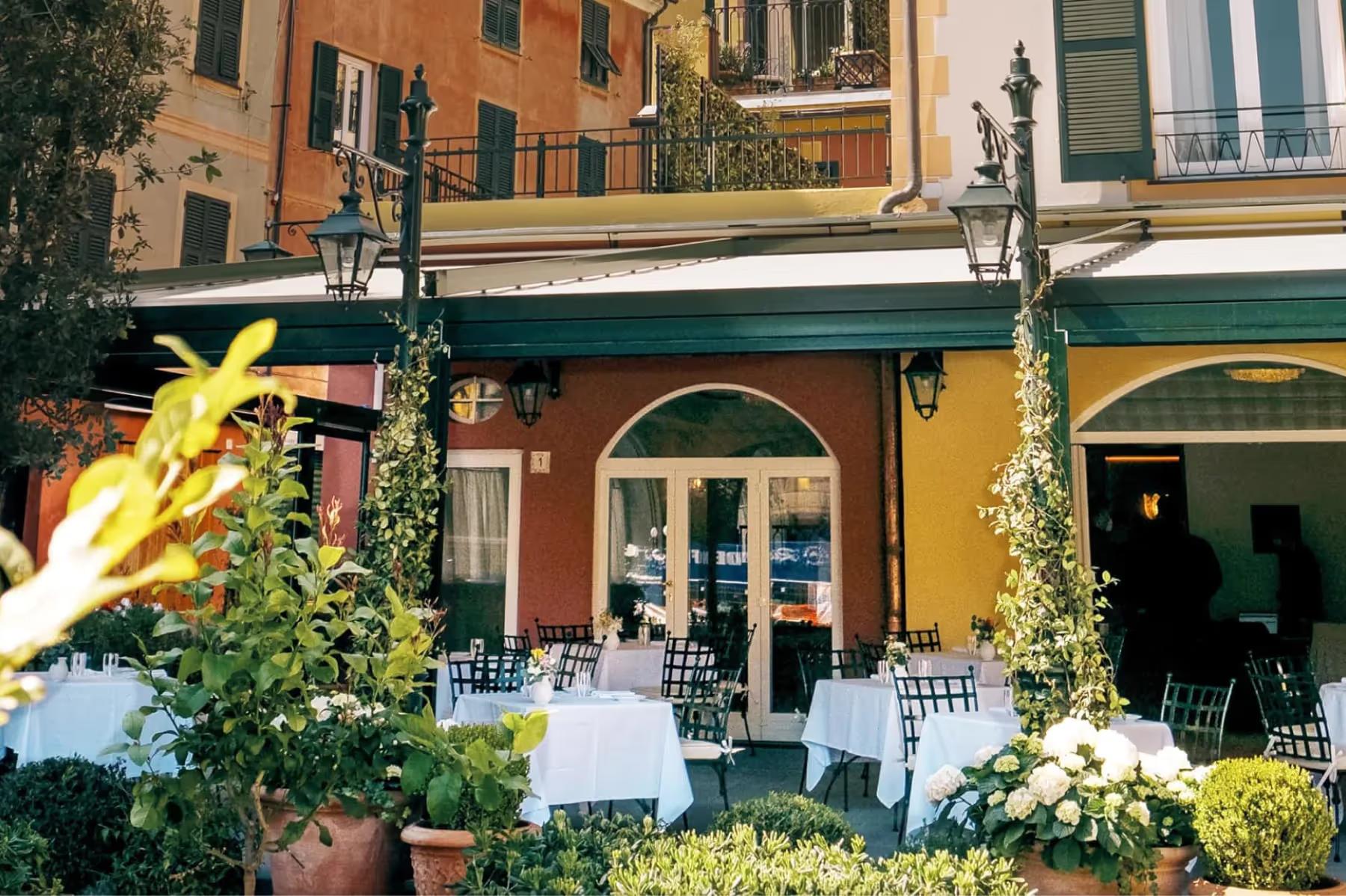 Colorful Portofino buildings on harbor