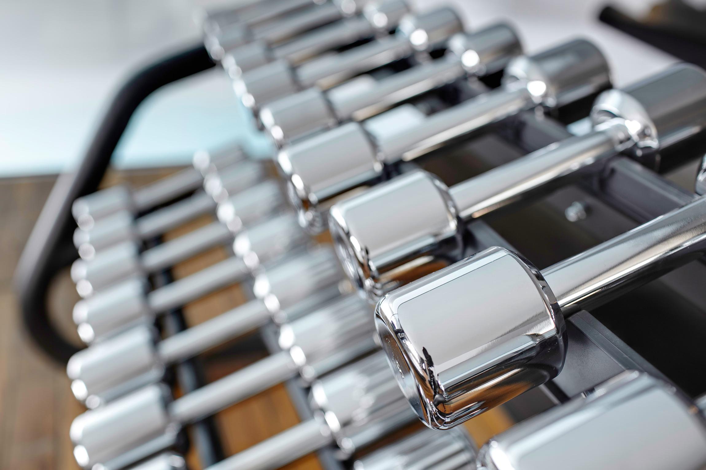 Park Hotel Vitznau: row of professional fitness dumbbells at the gym
