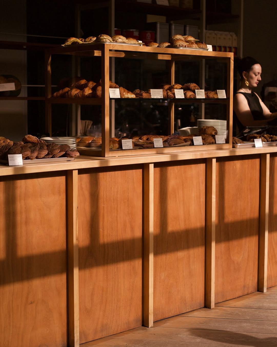 The pastry counter at Louf in evening light