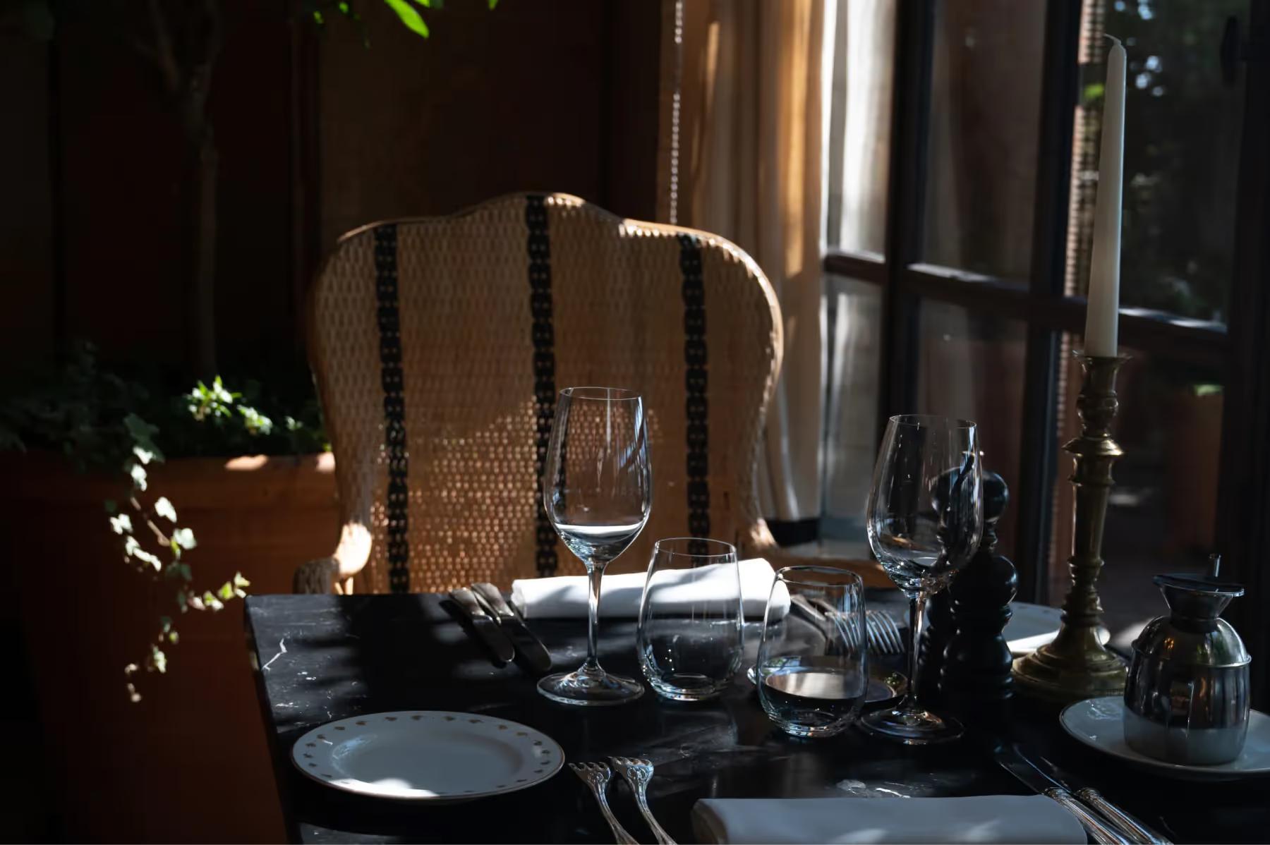 Airelles Gordes, La Bastide: hillside dining pavilion overlooking the village and surrounding landscape