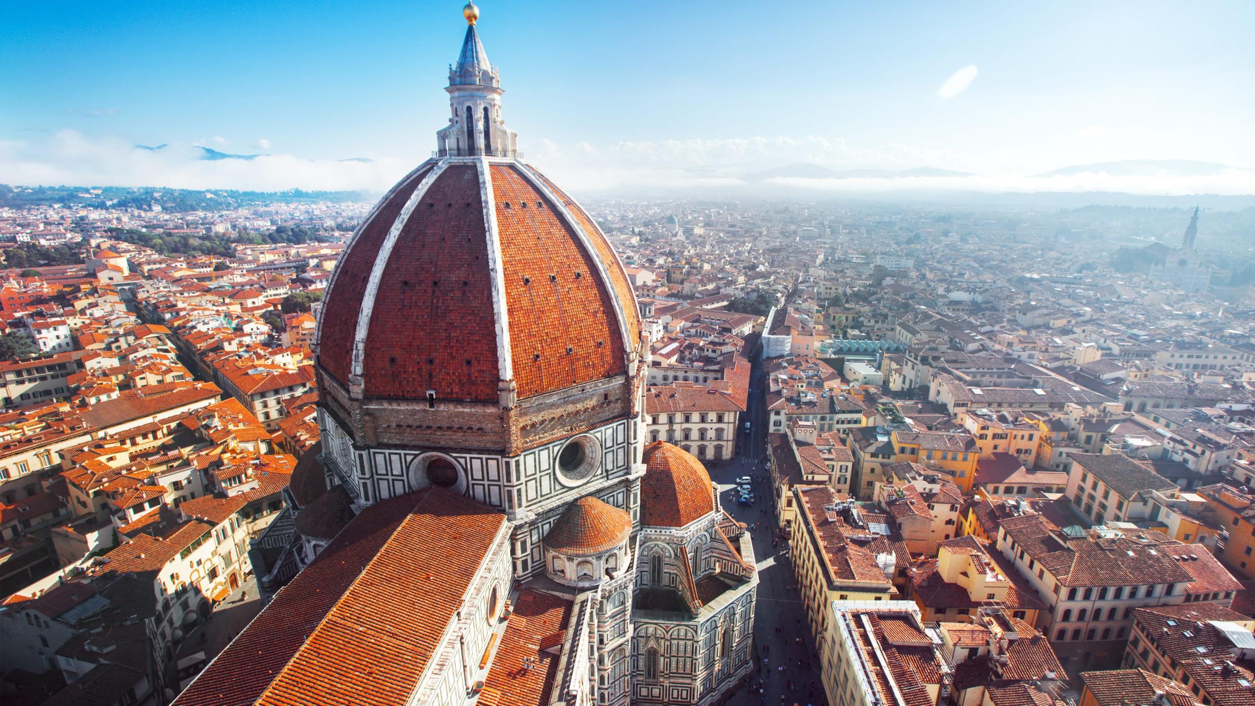 Four Seasons Hotel Firenze: aerial view of Florence cathedral dome rising above the dense terracotta-tiled cityscape