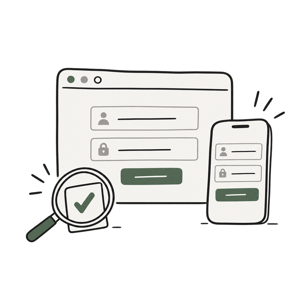 Illustration de l’étape vérifier : parcours, responsive, accès et échanges de données