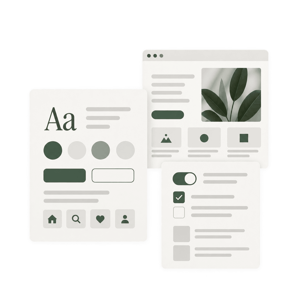 Illustration présentant design ui et design system avec des éléments d’interface