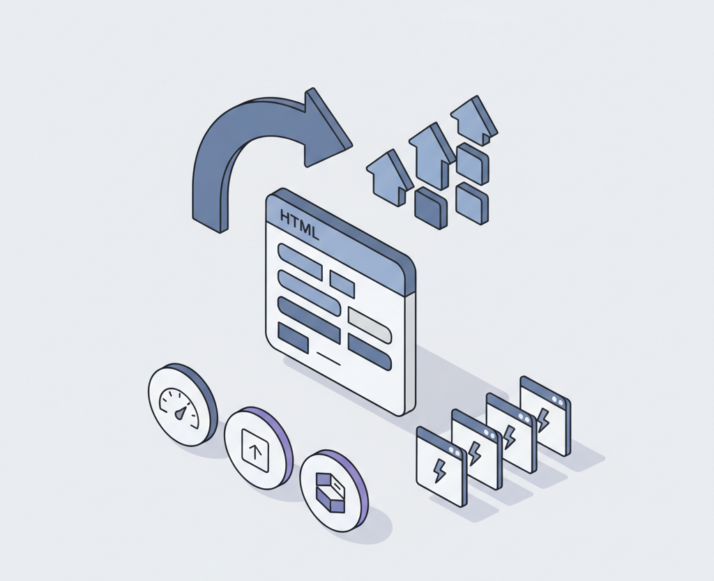 Illustration SEO avec structure HTML et indicateurs Core Web Vitals - expertise Grande Charte en développement de sites web headless au Maroc